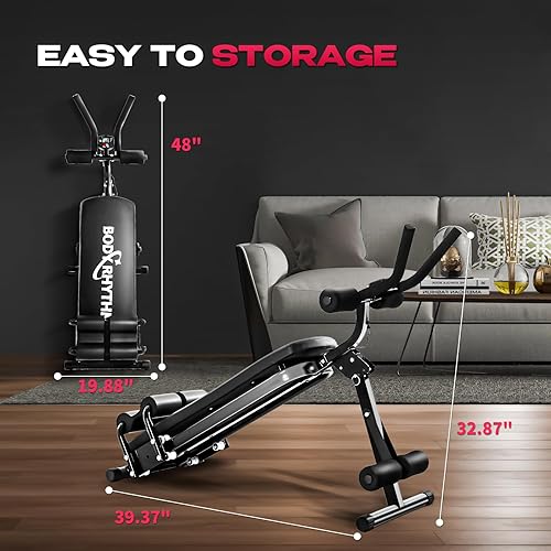 Miniatura 6 de BODY RHYTHM Máquina de entrenamiento abdominal con monitor LCD para gimnasio en casa, banco plegable para sentarse, equipo de ejercicio de cuerpo