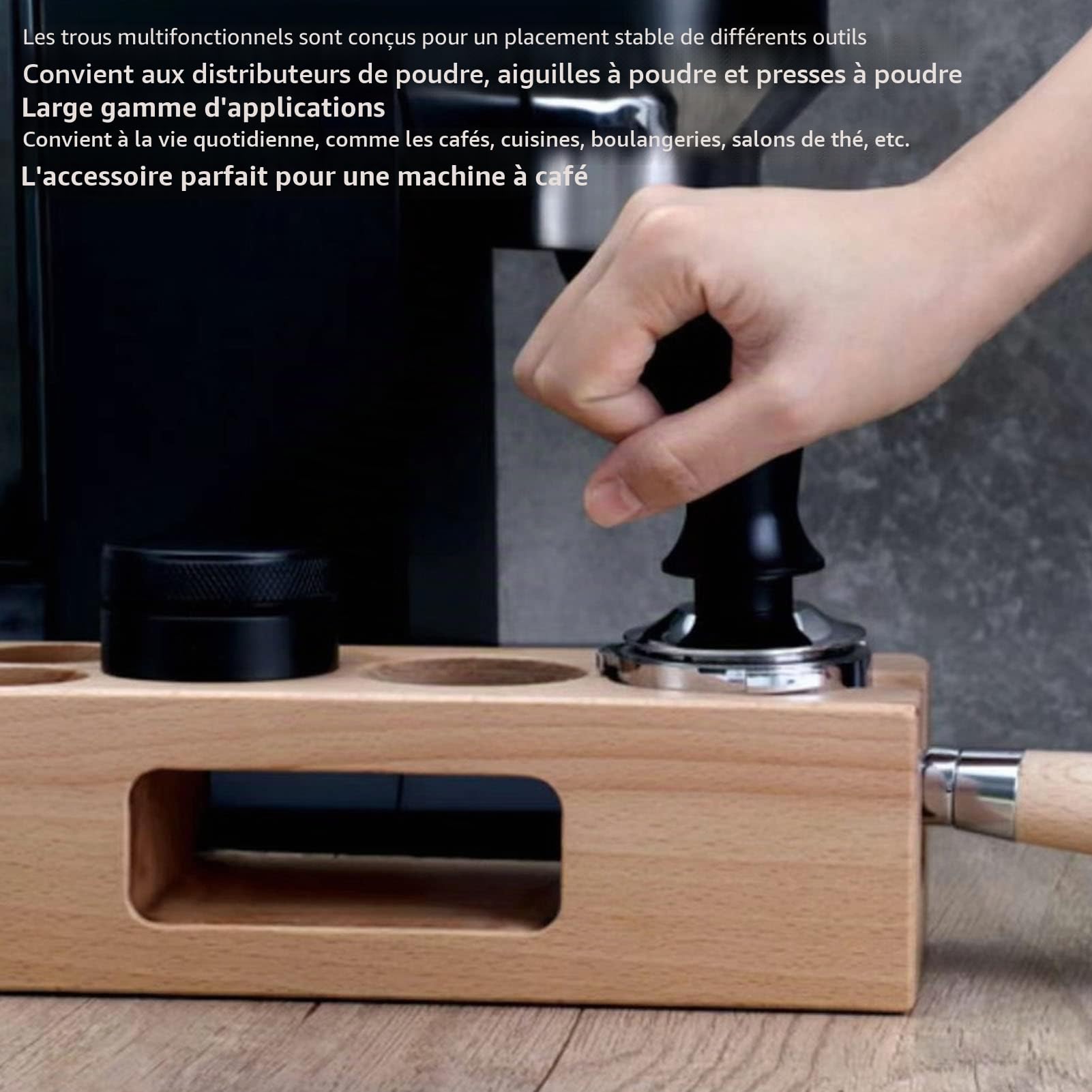 Tissting Station de Tamper à Expresso 58mm avec Pieds Antidérapants - Support Multifonctionnel en Bois pour Filtres à Café, Idéal pour Maison, Café, Restaurant et Hôtel