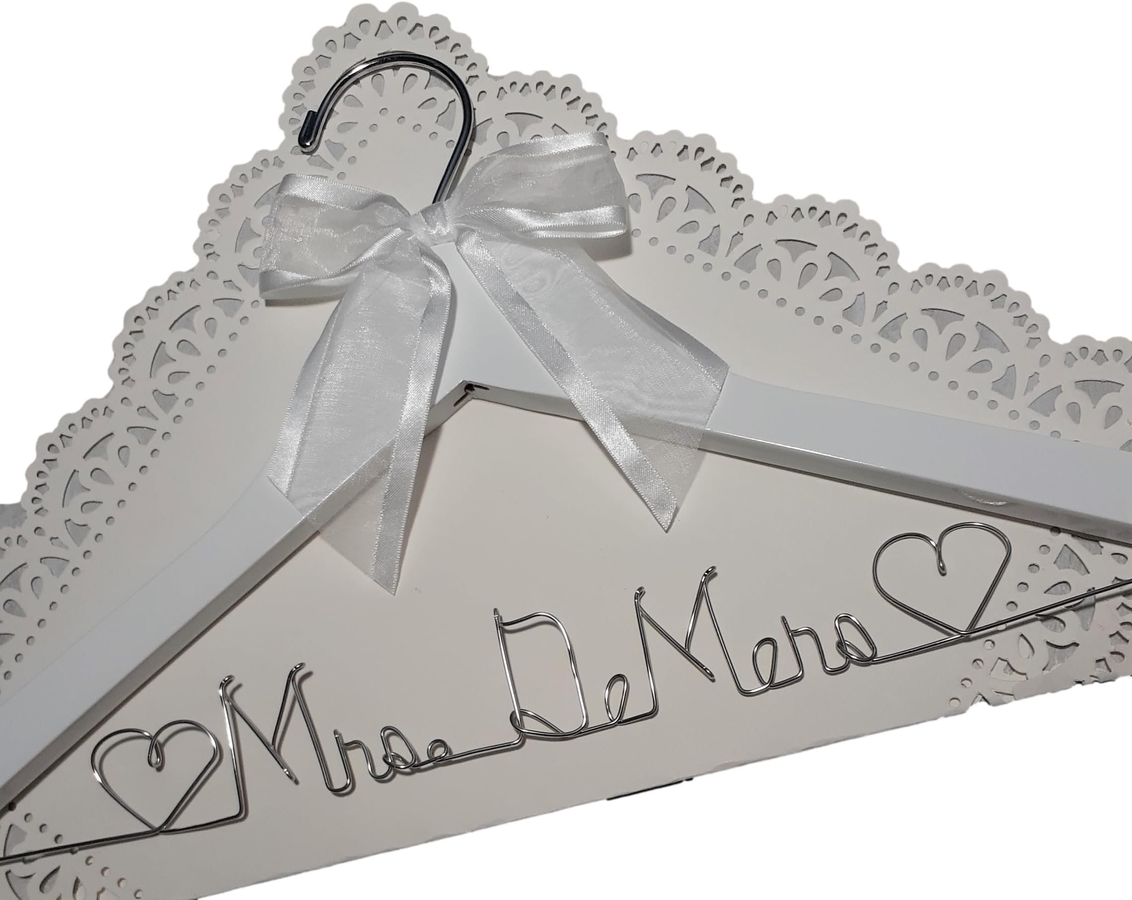 Bride Wedding Dress Hanger Personalized Name 9 Bow Color Choices Silver - White Hanger with Notches in Hanger - Custom Name, Bridal Bridesmaid Gift