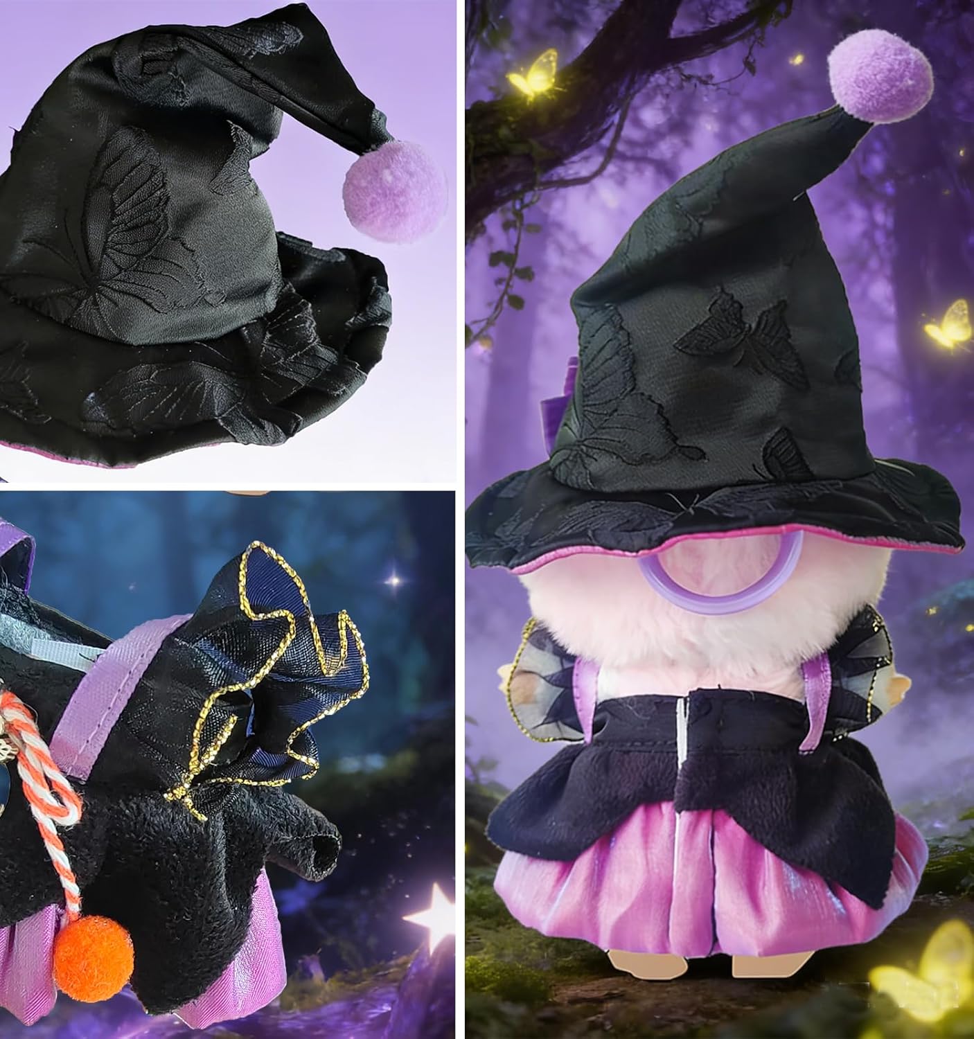 Halloween Doll Clothes Set for 17cm Lububu Dolls, Pumpkin Witch Outfit with Purple Dress & Hat, Gothic Clothing Accessories for Have a Seat 15cm Series, Display Costume(Magician Dress)