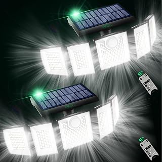 Solar Lights Outdoor Waterproof Motion Sensor - 2023 Newest 416 LEDs 3000 Lumens Super Bright 3 Brightness 3 Modes 2400mAh 360° Illumination 32ft Solar Flood Lights Security Light Outdoor - 2Pack