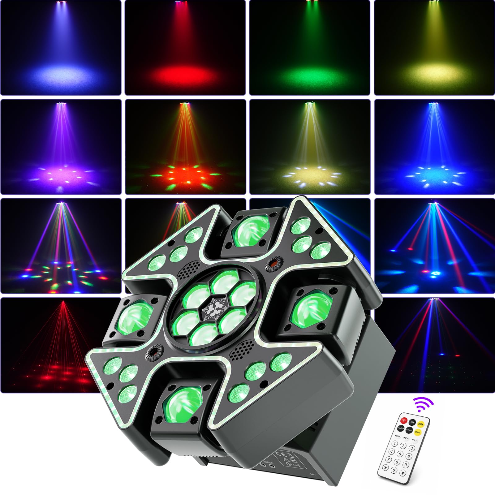 150W Mini LED RGBW Moving Head Luce da Palcoscenico,4-in-1 4 Bracci Testa Mobile con Telecomando,Wash Beam Luci Discoteca per DJ Bar Club Palco Feste Concerti Matrimoni Natale