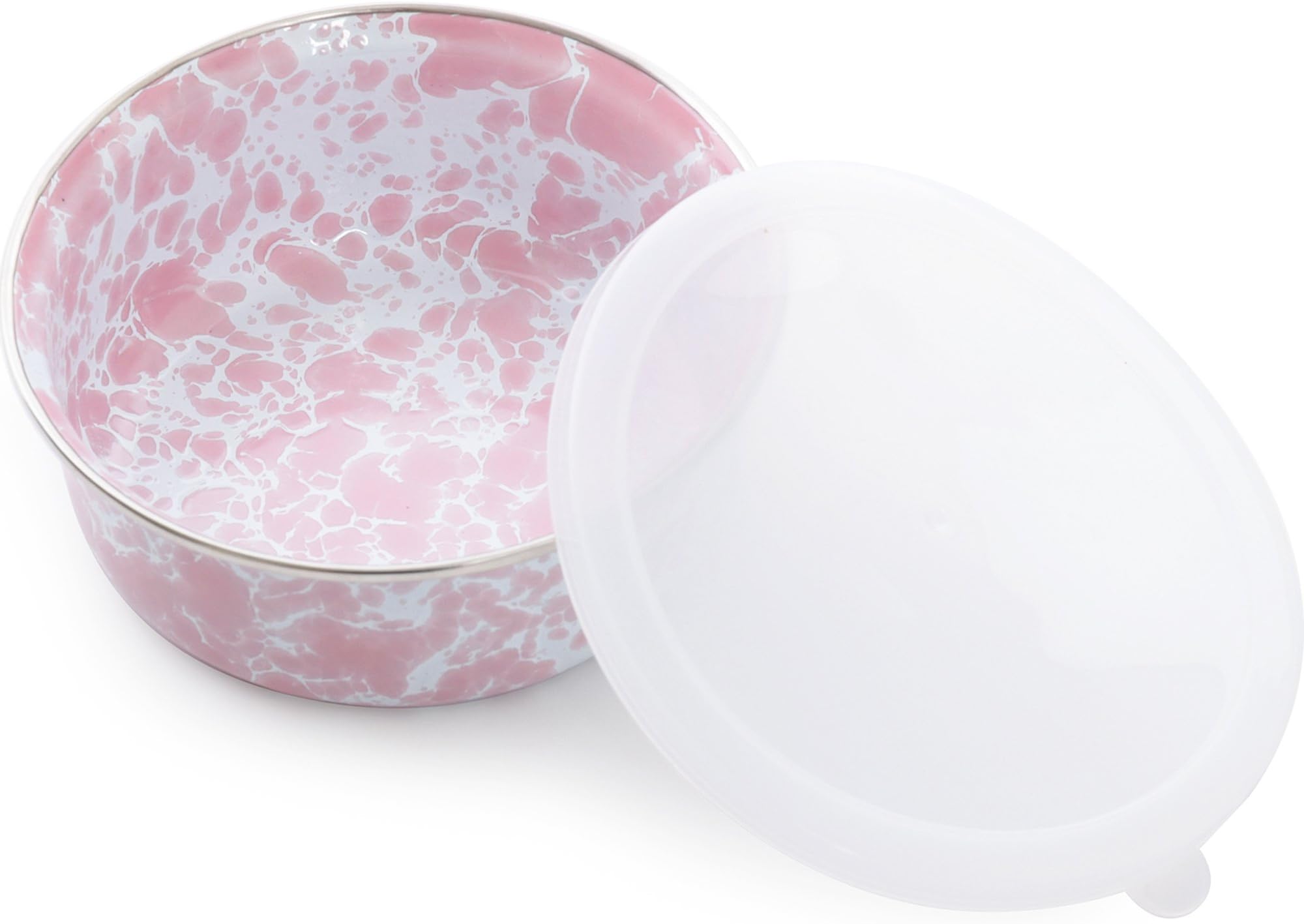 Crow Canyon Enamelware 3 Pc Set Small Storage Bowls with Lids Pink Marble
