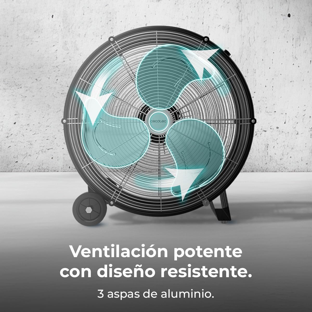 Cecotec Ventilateur De Sol Industriel Proindustry 2000, 120W, Diamètre 50 Cm, 3 Vitesses, Pales En Aluminium, Débit D'Air 5404,2 M³/h, Design Transportable, Grille De Protection, Facile à Utiliser