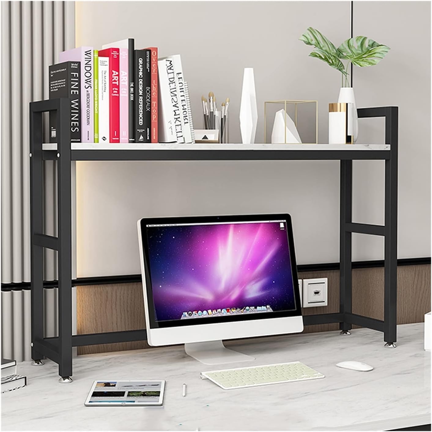 Bookshelf Tall Bookcase Elegant Marble Desktop Storage