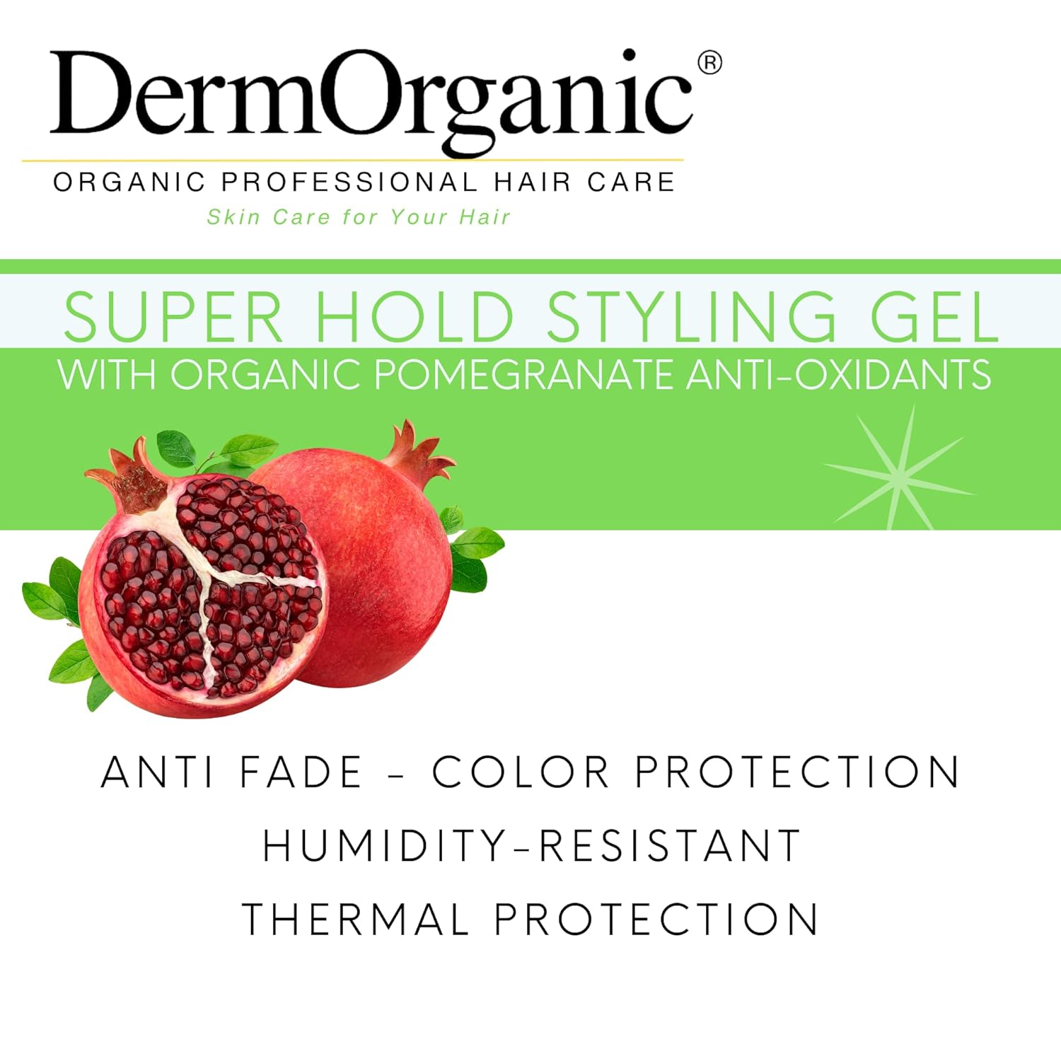 DermOrganic Super Hold Styling Gel for Hair with Pomegranate Anti-Fade Extract - Alcohol-Free, 8 fl. Oz - Image 3