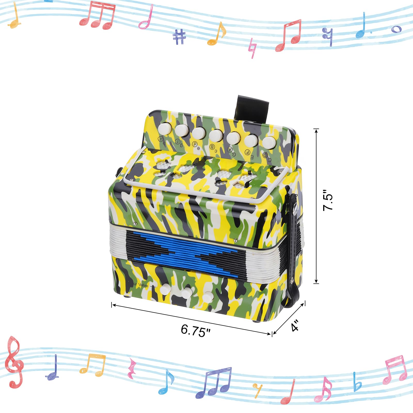 QUARKZMAN Accordéon 10 Touches Accordéon à Boutons Mini Instrument de Musique Cadeaux pour Adultes Débutants Éducatif, Camouflage