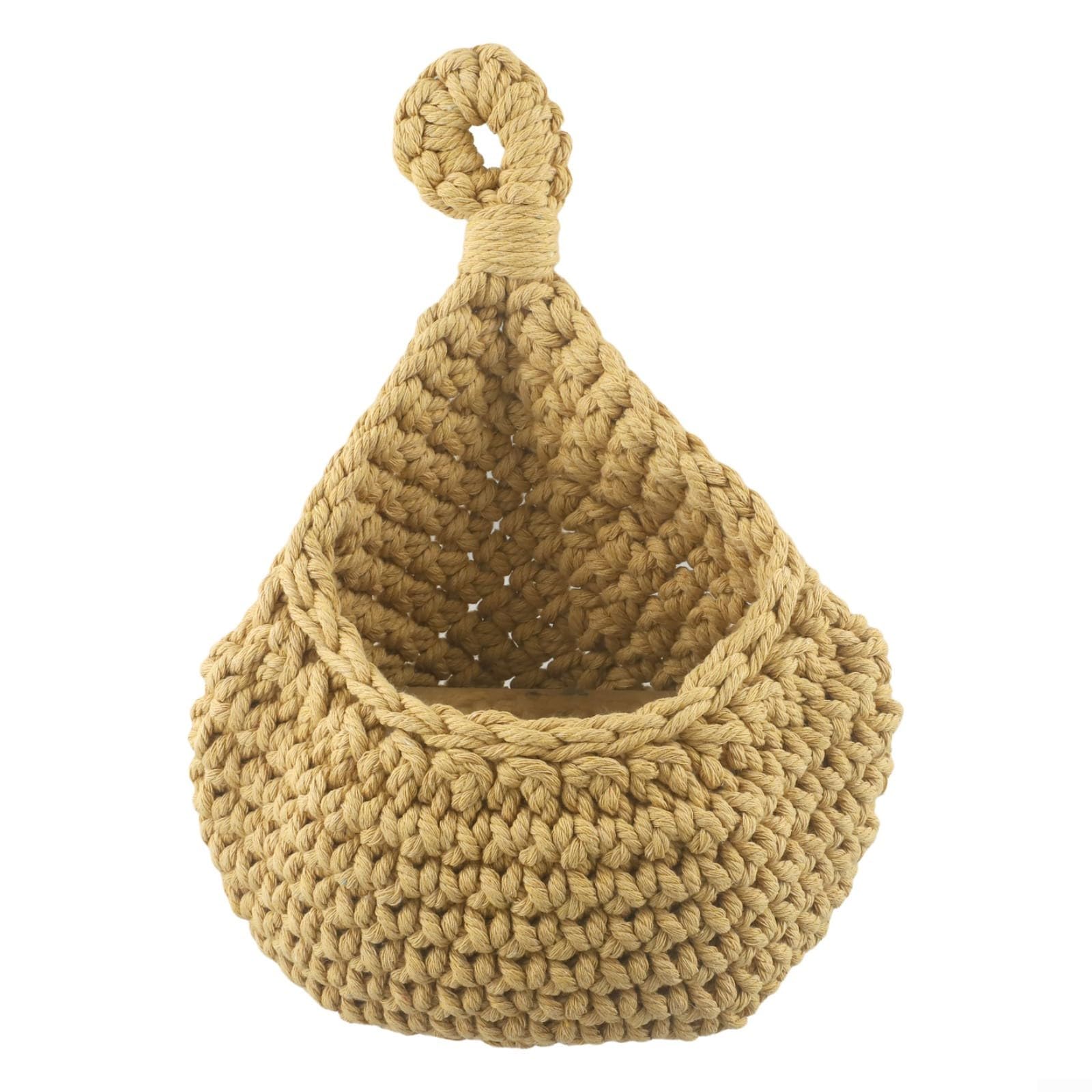 Handwoven Jute Hanging Wall Basket Cotton Rope Storage Organizer for Vegetables Fruits Kitchen Utensils Garden Living Room Entryway(D（21x27CM ）)