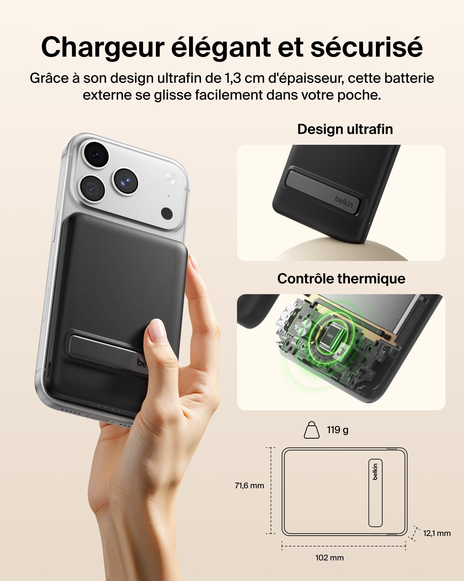 Belkin BoostCharge Slim Batterie Externe Magnétique 5K Et Béquille - Noir