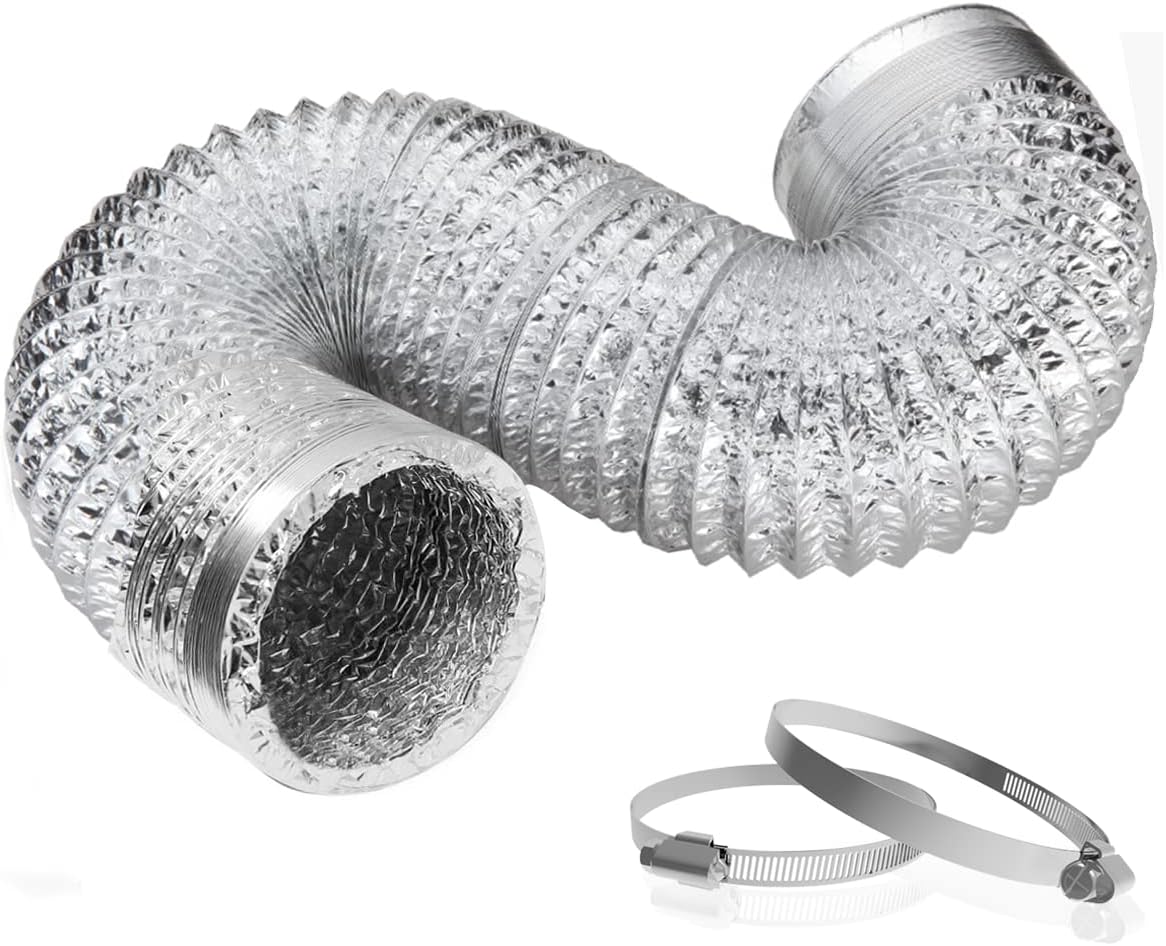 TEAIERXY 4 Inch 5 Feet Dryer Vent Hose Short,Flexible Air Ducting,Heavy Duty Aluminum Foil Extra Thick(6-ply) with 2 Clamps for HVAC Ventilation,Tight Space