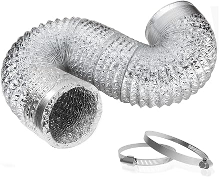 TEAIERXY 4 Inch 5 Feet Dryer Vent Hose Short,Flexible Air Ducting,Heavy Duty Aluminum Foil Extra Thick6-ply with 2 Clamps for HVAC Ventilation,Tight Space