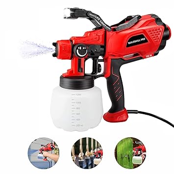 Buildskill Pro BPS2300 HLVP Paint Sprayer/Spray Painting Machine with LED Light, 750W, 32000RPM, 1200ML Paint Reservoir for The DIY Painting Job with 3 Spray Patterns & 3 Nozzles. (Red)