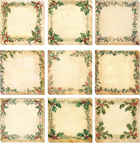 9 notas adhesivas vintage de Navidad de 3 x 3 pulgadas, lindas almohadillas de notas de corona de Navidad vintage, notas de notas para corona de