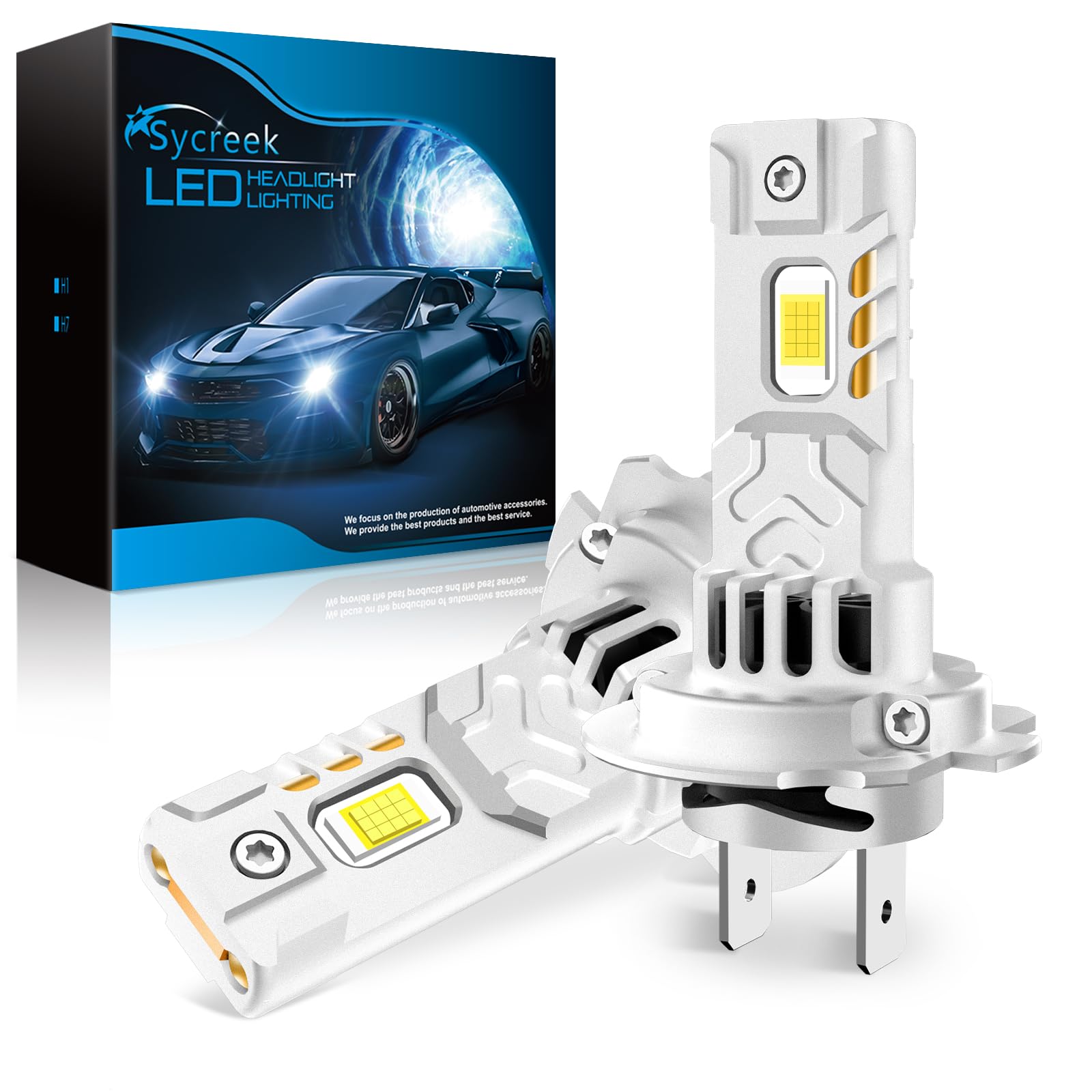 Sycreek Żarówki LED H7 Podwójny Miedziany Radiator, 32000 lm, 6000 K, Zimna Biel +800% Jasność, Zestaw do Konwersji Halogenowej na LED, Kompatybilny z Samochodem i Motocyklem 9V-18V
