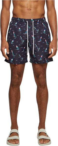 Urban Classics Pattern Swim Shorts Palm Uomo Bermuda Nero/Oliva - 1