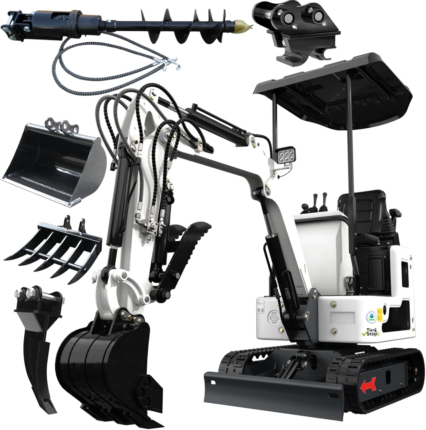 New 1.2 Ton Crawler B&S Gasoline Mini Excavator DS-15WPro, W/Hydraulic Thumb Clamp, Ripper, Toothless Bucket, Rake, Quick Coupler, Auger, Grapple, Strong Stability, Work for Occasions