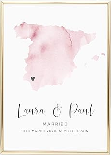 Personalised Map Picture, Your Choice of Location, Watercolour Map Print Gift for Couple, Custom Wedding Gift Map, Wedding Presents for Bride and Groom, Unframed