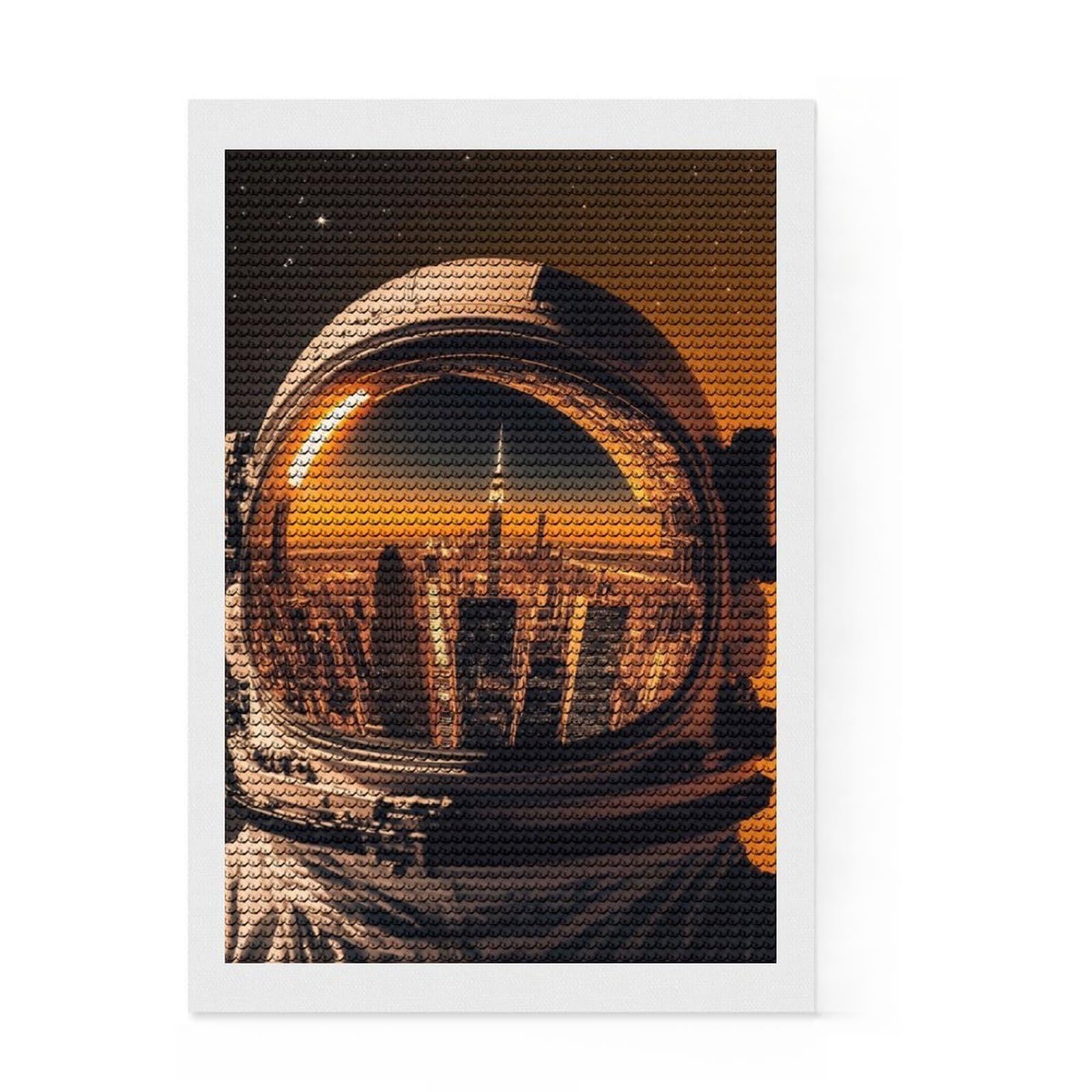 Junmoney Astronauts Home City Visor Diamond Painting Kit 8"x12", Easy Handmade Project, Cosy Home Accent, for Craft Lovers, Holiday Gift Idea