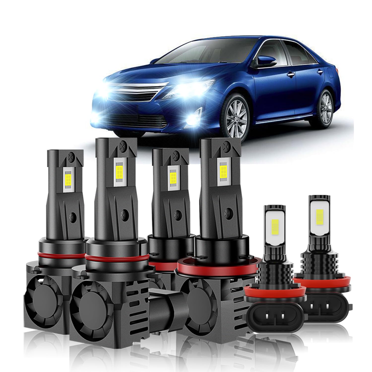 For Toyota Camry 2007 2008 2009 2010 2011 2012 2013 2014 2015 2016 2017 2018,9005 High Beam + H11 Low Beam+H11 Fog Light Bulbs,6000K White,800% Brighter Lightness,Plug and Play,Pack of 6