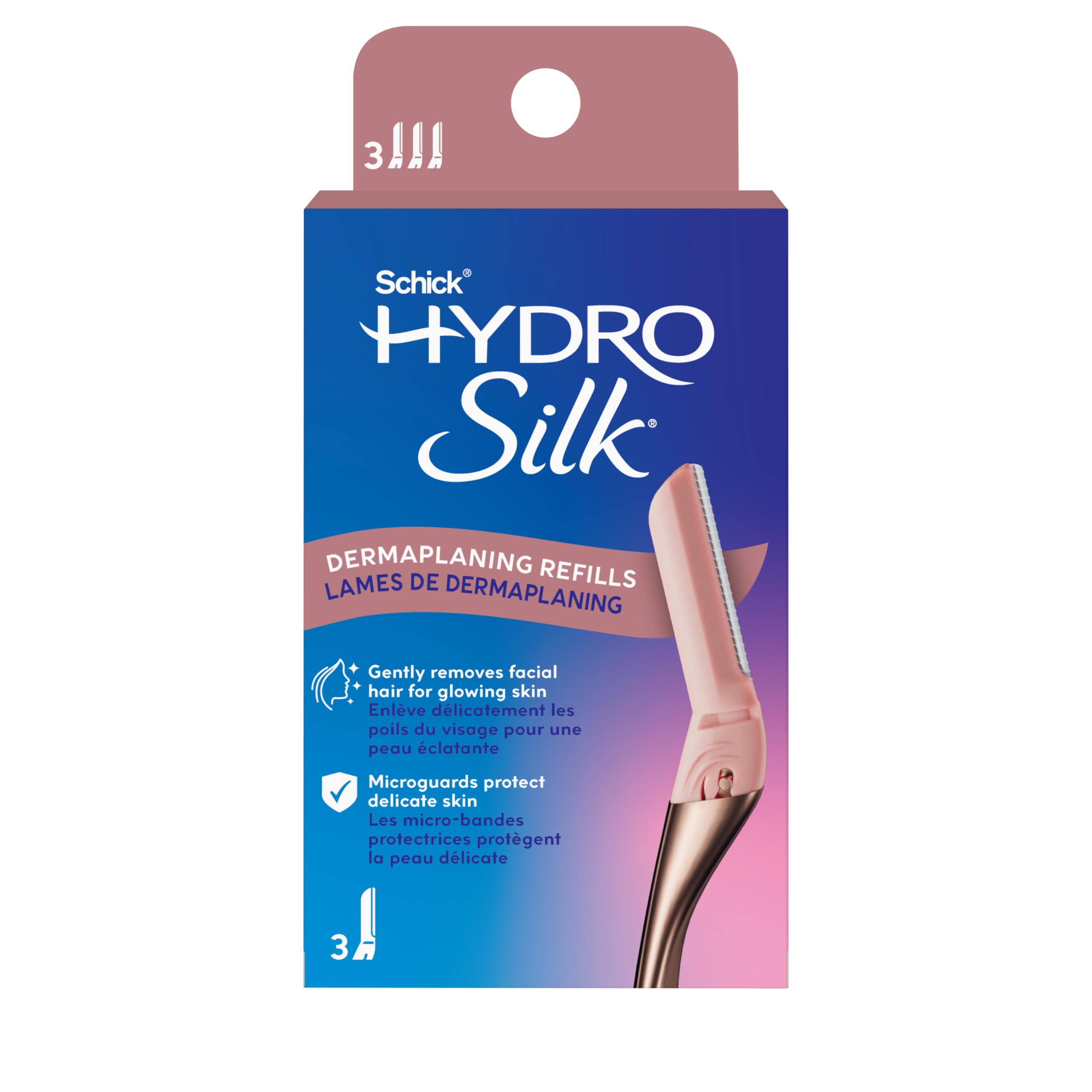 Schick Hydro Silk Dermaplaning Wand Refill Blades, 3ct Dermaplane Microblades for Face