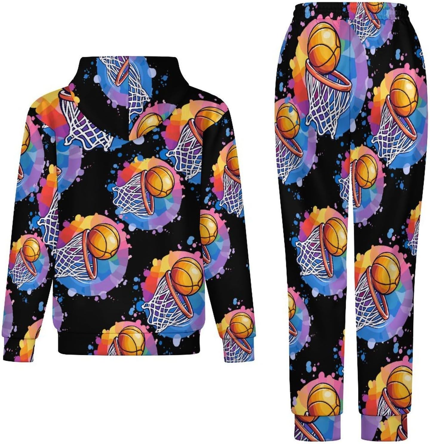 Basketball Sports Men's Hooded Set Casual 2 Pieces Suits Pullover Tracksuit Hoodies And Sweatpants