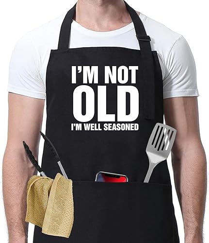 I'm Not Old I'm Well Seasoned - Delantal para hombre - Delantal para mujer - Delantal de barbacoa - Delantal divertido - Delantal de parrilla -