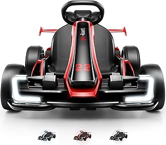 Hikole Electric Go Kart for Kids Age 6-12, 24V Electric Drift Kart Car with Adjustable Seat, Speeds, 8.5MPH, Bright LED Lights, 300W Powerful Motor, 24 Volt Ride on Crazy Cart, Red