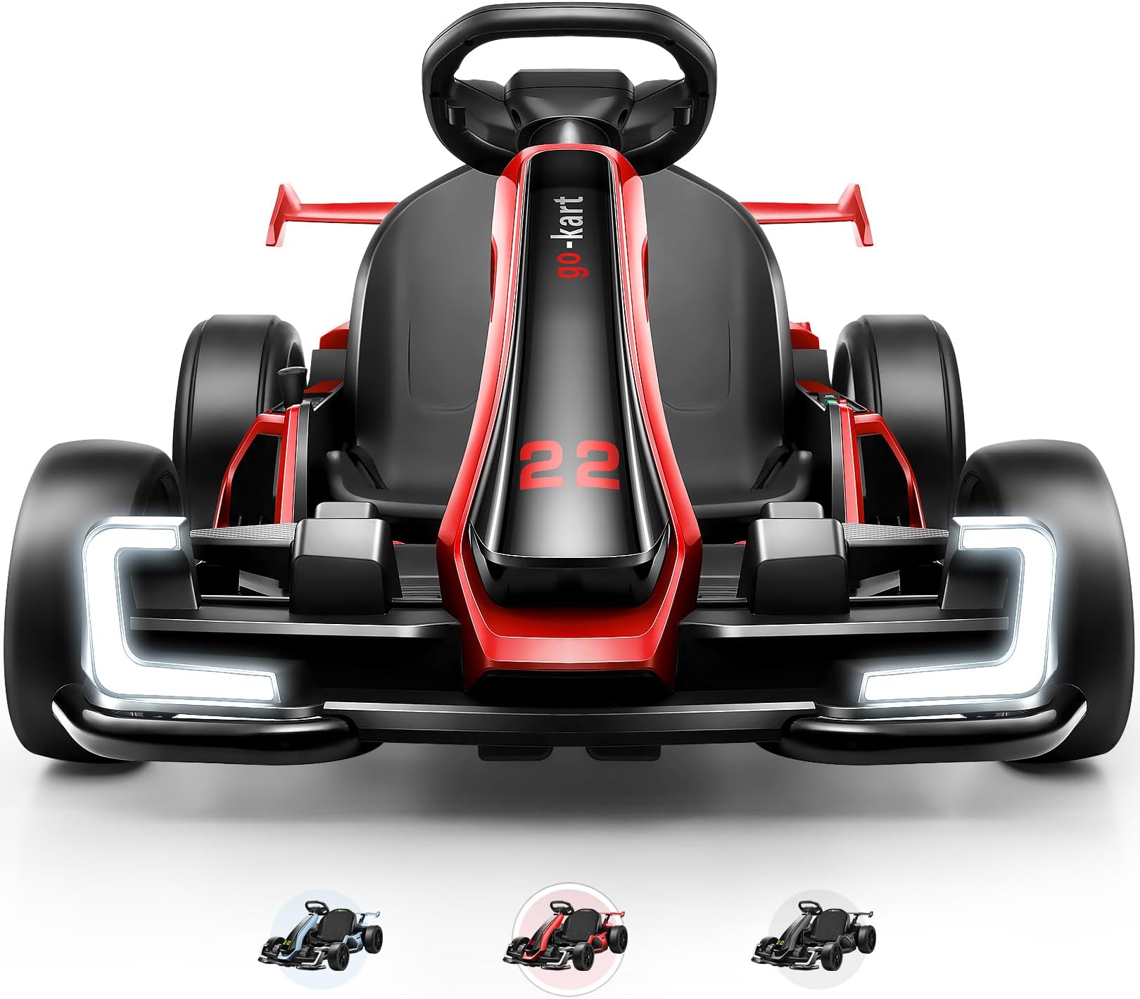 Hikole 24V Electric Go Kart for Kids Ages 6-12-14, 300W Power Go Cart with Extendable Seat, Sport/Drift Modes, 4 Speeds, 8.5 MPH, EVA Tires, LED Lights, Music, Ideal Gift for Boys Girls, Red