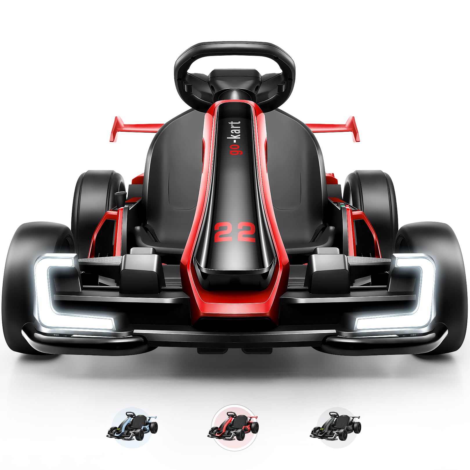 HikoleElectric Go Kart for Kids Age 6-12, 24V Electric Drift Kart Car with Adjustable Seat, Speeds, 8.5MPH, Bright LED Lights, 300W Powerful Motor, 24 Volt Ride on Crazy Cart, Red