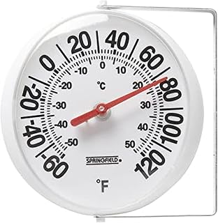 Springfield Big & Bold 5.25" Thermometer with Mounting Bracket - Easy-Read Indoor Outdoor Temp Gauge -60°F to 120°F, White