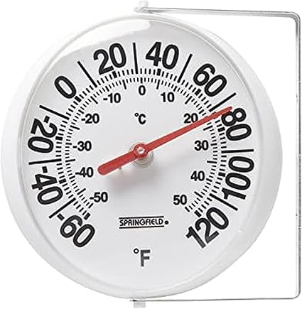 Springfield Big and Bold Thermometer with Mounting Bracket, Indoor Outdoor Thermometer, Easy to Read Numbers for Patio, Pool, and Indoor Areas, 5.25-Inch, White