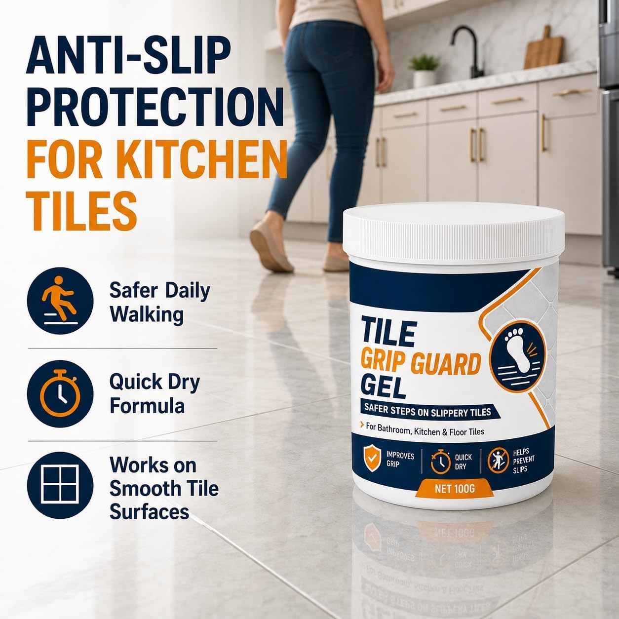 Gel antiscivolo per pavimenti in piastrelle (bagno e cucina), 100 g (3pcs) | Asciugatura rapida; adatto a ceramica, gres porcellanato e vetroresina;rivestimento resistente all'acqua e durevole nel tempo