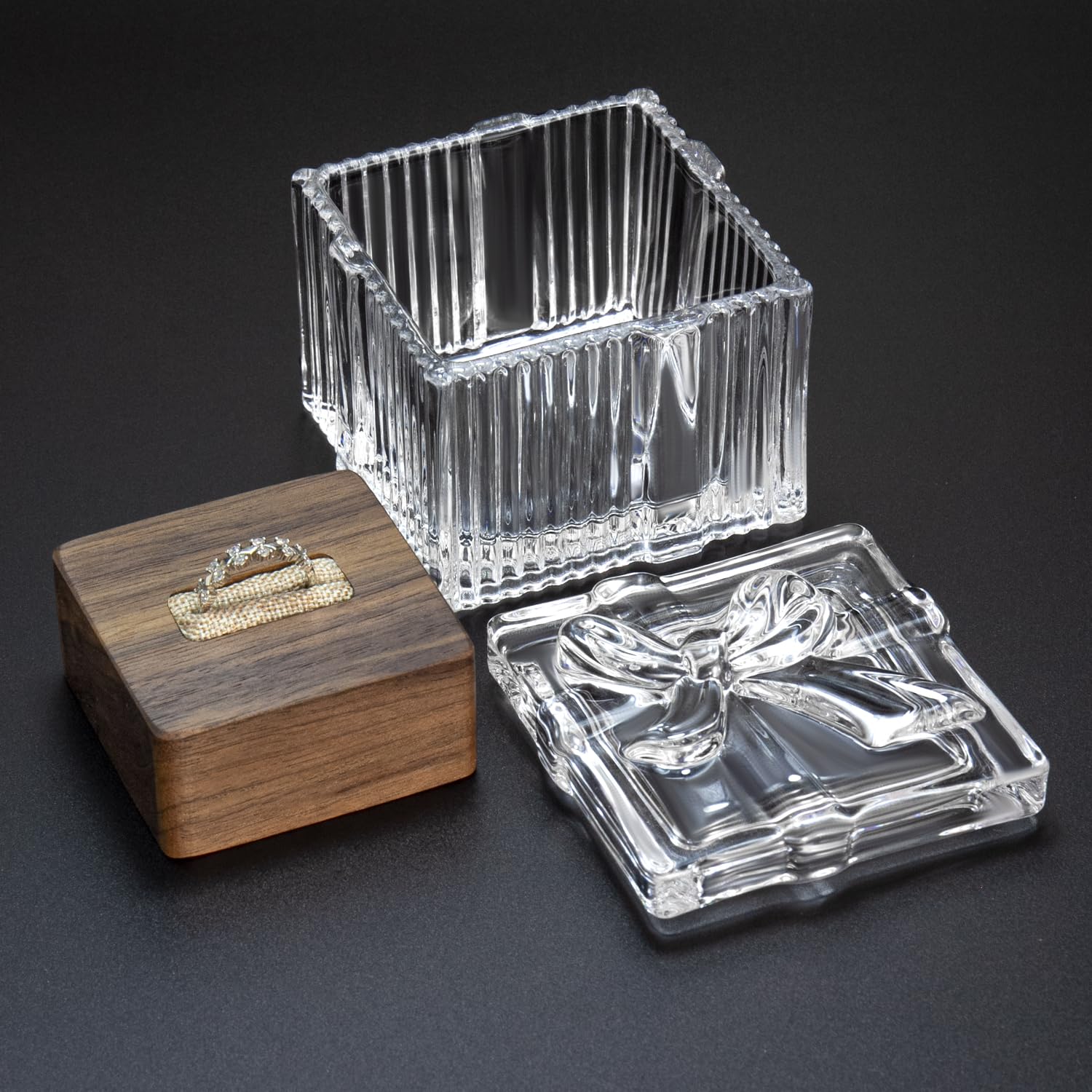 Boîte à bague de fiançailles en verre bois carré porte-alliance mariage original