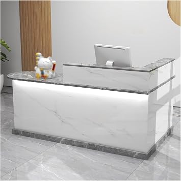 Modern Reception Counter Desk with Lights & Lockable Drawers, L-Shap Checkout Counter, Wooden Computer Desk Reception Table, Small Reception Desk, for Checkout Office/Beauty Salon/Lobby Color A,