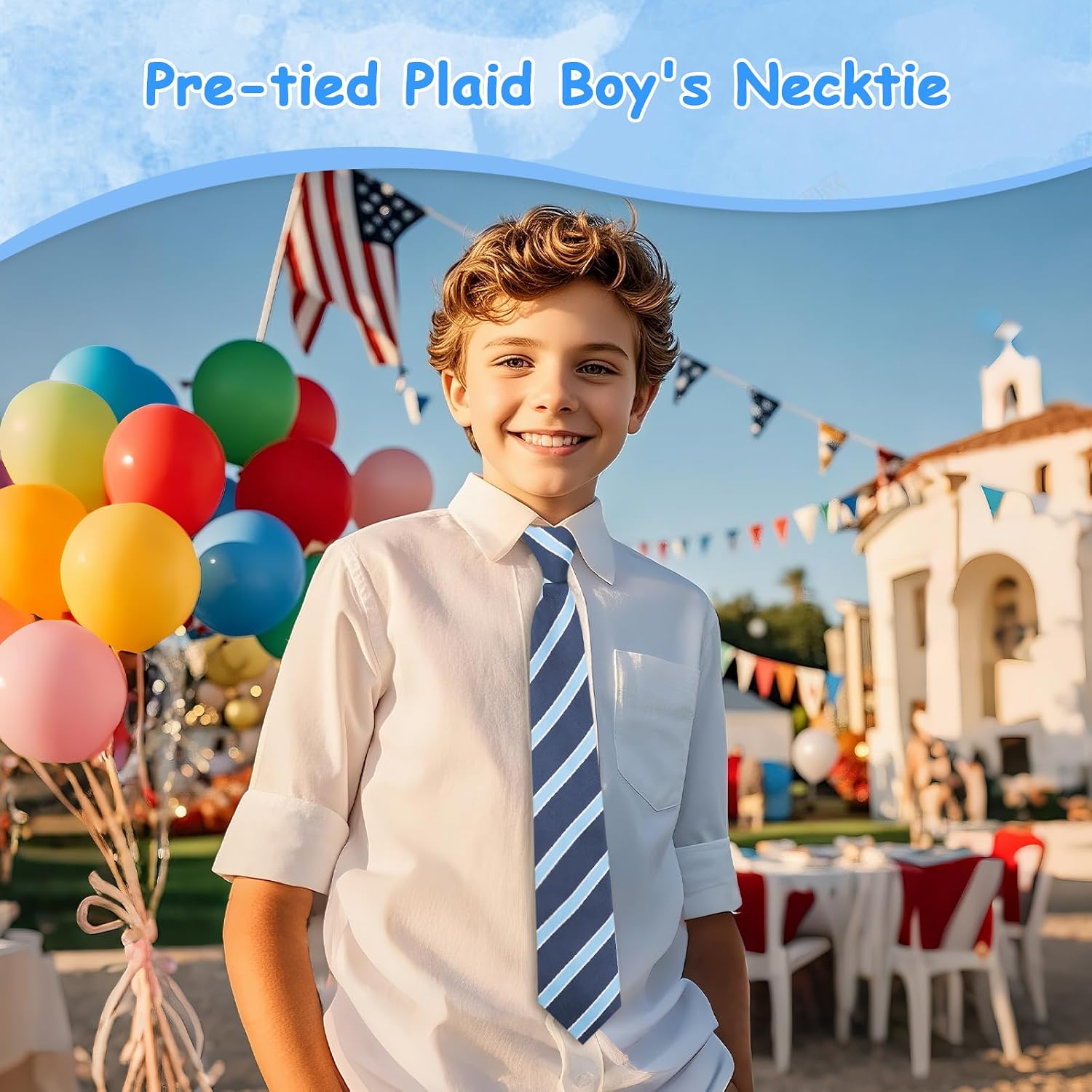 Zipper Ties for Boys Girls, 2.48" Stripe Kids Tie Adjustable Pre-tied Plaid Boys Tie for Wedding Party School Uniform (Navy Striped)