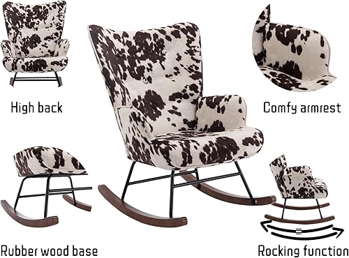 Miniatura 12 de Sillón mecedor de piel sintética, silla moderna de lectura para sala de estar, dormitorio, oficina, espacios pequeños, color marrón Marrón -