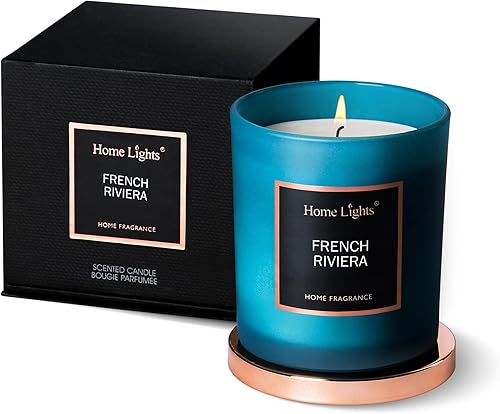 HomeLights Vela perfumada de lujo, cera de soja natural, regalo de decoración de fragancia para el hogar, rosa de terciopelo y Oud, tarro mediano