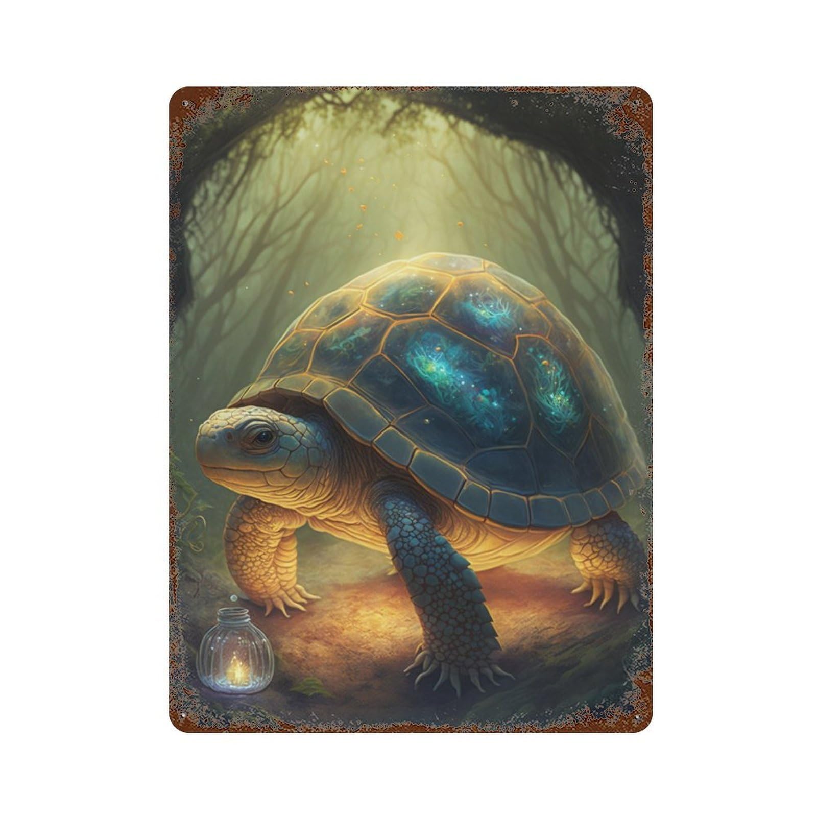 Vintage Metal Tin Sign Enchanted Forest Turtle-2 15.7"x11.8", Classic Wall Plaque for Farmhouse, Kitchen And Entryway Decor