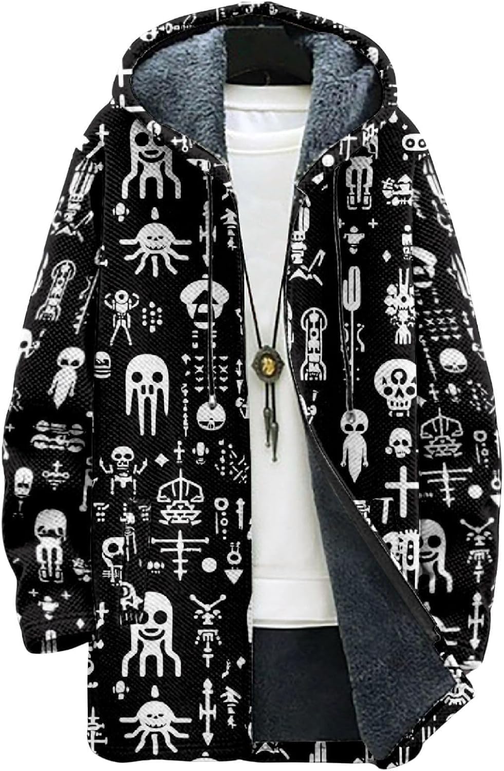 2025 Men's Ethnic Pattern Hooded Jacket Long Cardigan Hoodies Full Zip Vintage Knit...