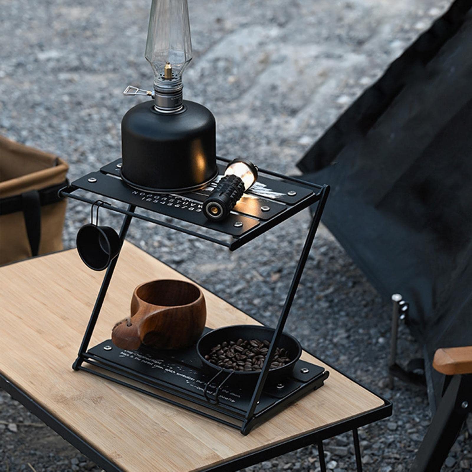 Zusammenklappbare Regale | 2-lagige faltbare Regale für | Campingaufbewahrung | leichtes, stabiles Campingzubehör, Aluminiumlegierung, Karbonstahlregal für Grill, Balkon