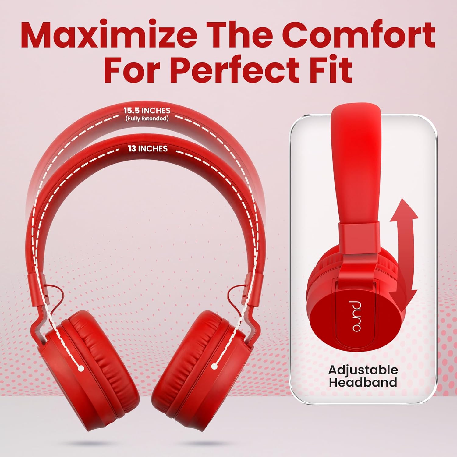Puro Sound Labs PuroBasic Wired Headphones for Kids - Volume-Limiting & Adjustable with Microphone – Compatible with Smartphones, Tablets, PCs, and More – Safe, Durable Headphones for Kids – Red