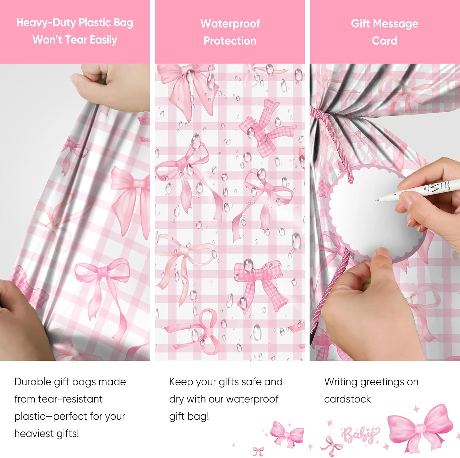KIDAJOY Extra Large Pink Bow Gift Bag Plastic 36x56 Inch Jumbo Bowknot Gift Bags Girls Women Baby Shower Birthday Wedding Bridal Shower Party Favors Supplies