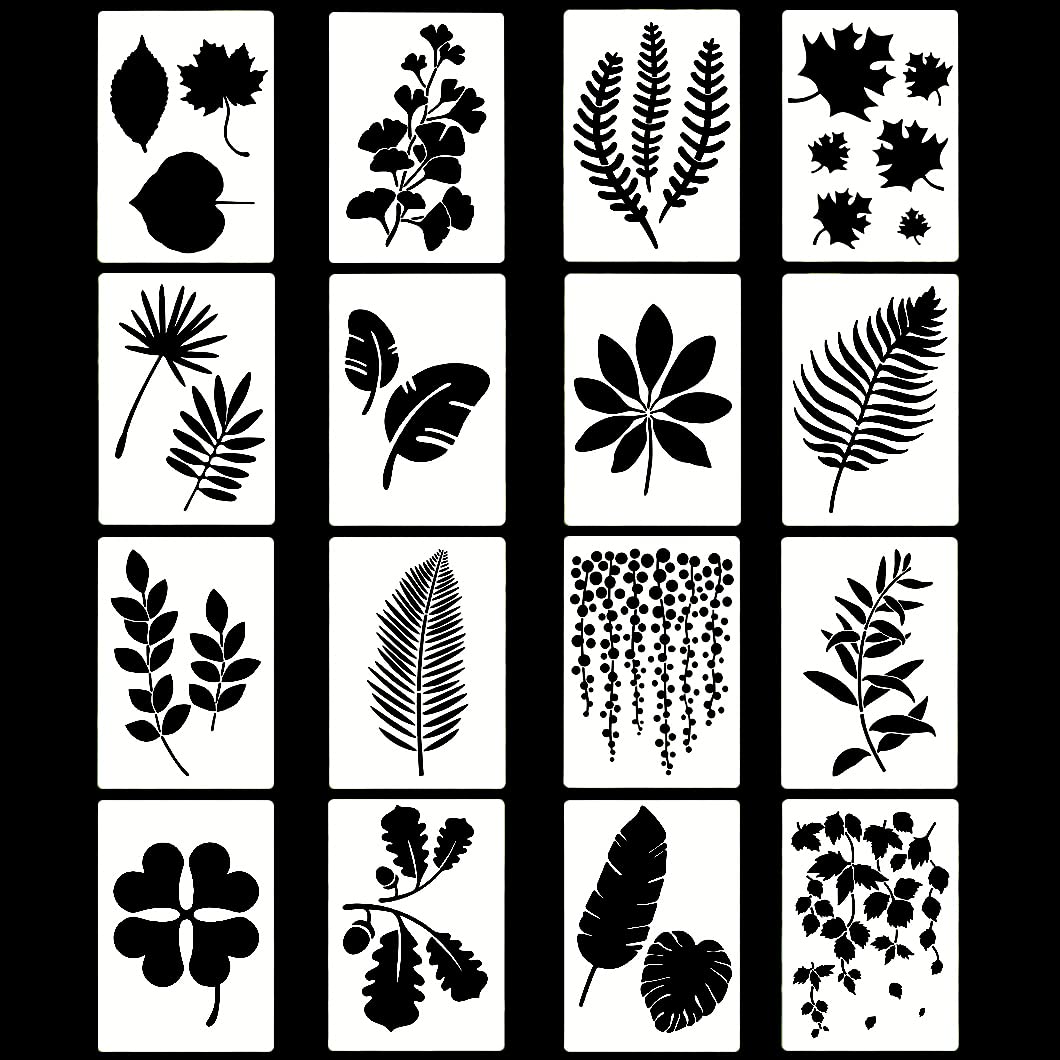 Rolin Roly 16Pcs Leaves Painting Stencils Maple Leaf Stencil Reusable Maple Leafs Painting Templates for Drawing Tracing DIY Furniture Wall Floor Decor5x7