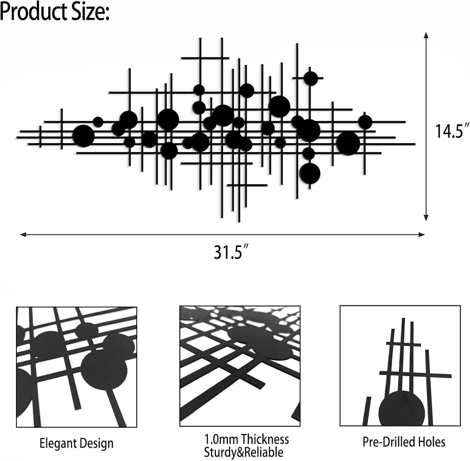 Rajukit Large Modern Geometric Abstract Metal Wall Art – Large Metal Wall Sculpture for Living Room, Versatile Home Decor(31.5 * 14.5”)