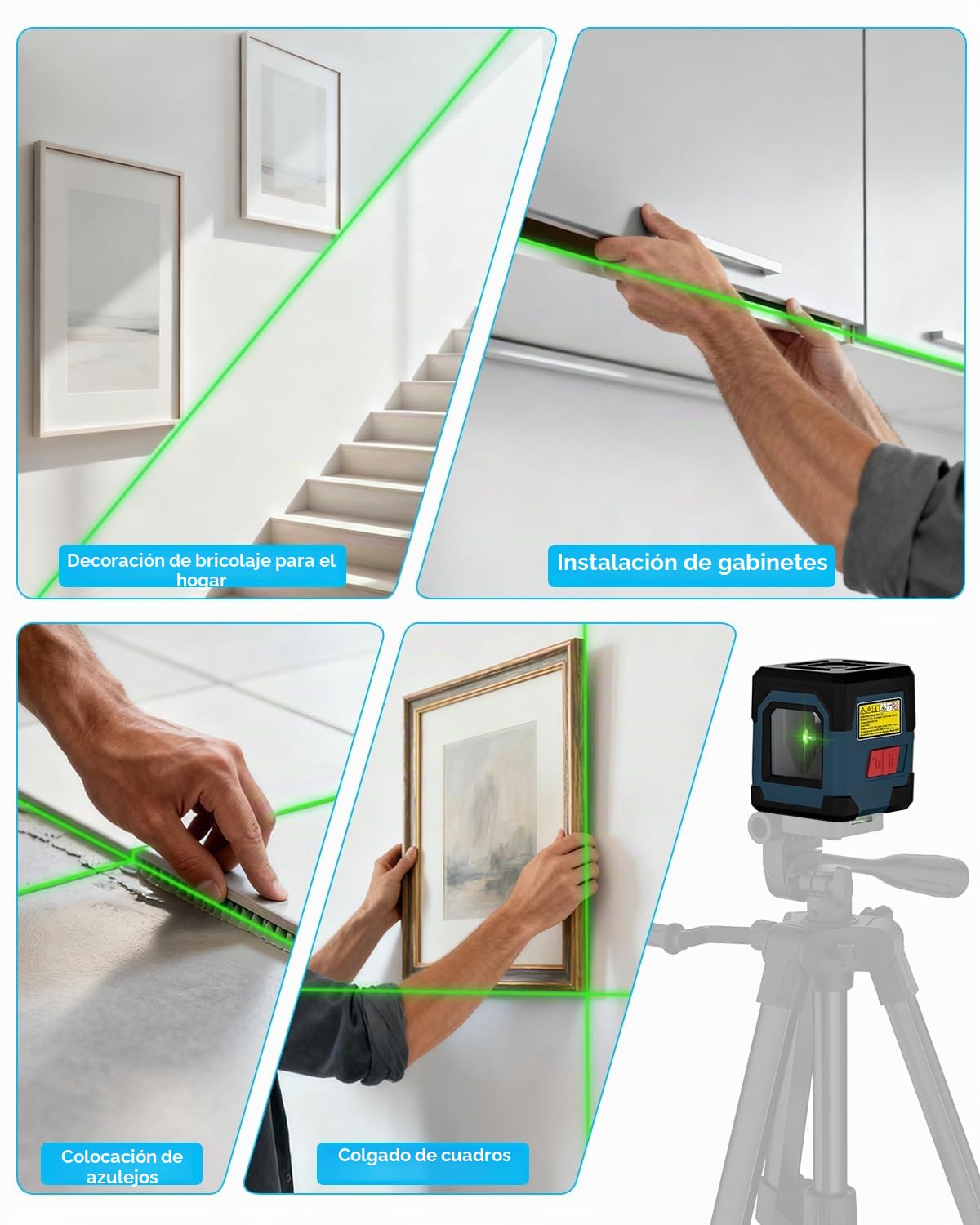 Nivel Láser Verde,RockSeed Láser Nivel Cruzado Horizontal y Vertical Láser Autonivelación Giratorio de 360 grados con Modo Manual/Autonivelante IP54 Bolsa de tela, Batería Incluida