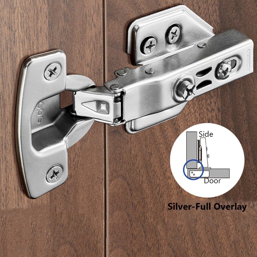 Stainless Steel Hinges with Damper Buffer for Kitchen Cabinet Cupboard Door(Silver-Full Overlay)