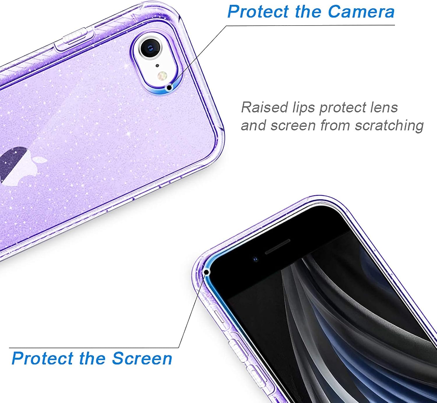 Hython Compatible with iPhone SE 2020, iPhone 8 Case, Glitter Bling Sparkle iPhone 7 Case for Women Girls, Protective Shockproof Slim Flexible Bumper Cover for iPhone 7, 8 and SE 2nd, Glitter Purple