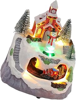 Rotating Santa Scene LED Decor, Musical Lighted Christmas Village Figurine