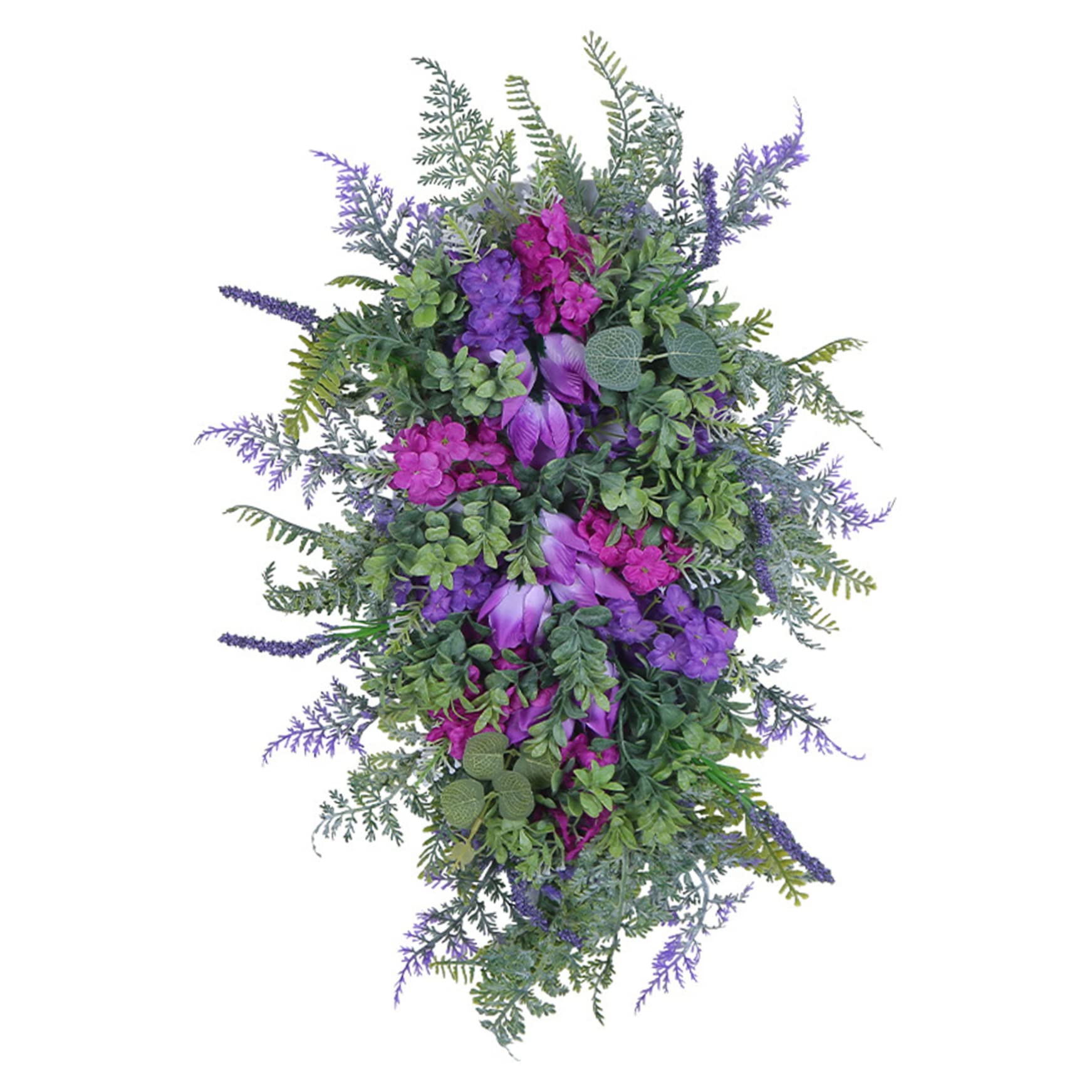 Couronne fleurs artificielles violettes hortensia pour porte d'entrée de 45x25 cm