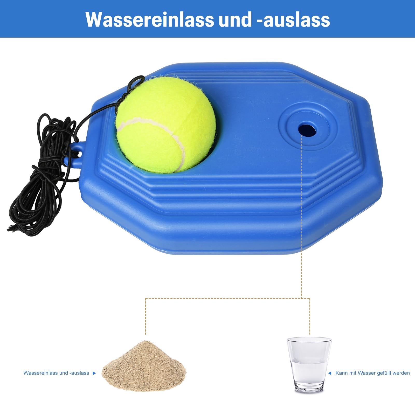 Allenatore di Tennis, Trainer per Palla da Tennis, Allenatore con Base da Tennis e Una Corda e 1 Palla da Allenamento, Strumento di Allenamento Pratico per Auto-studio di Tennis per